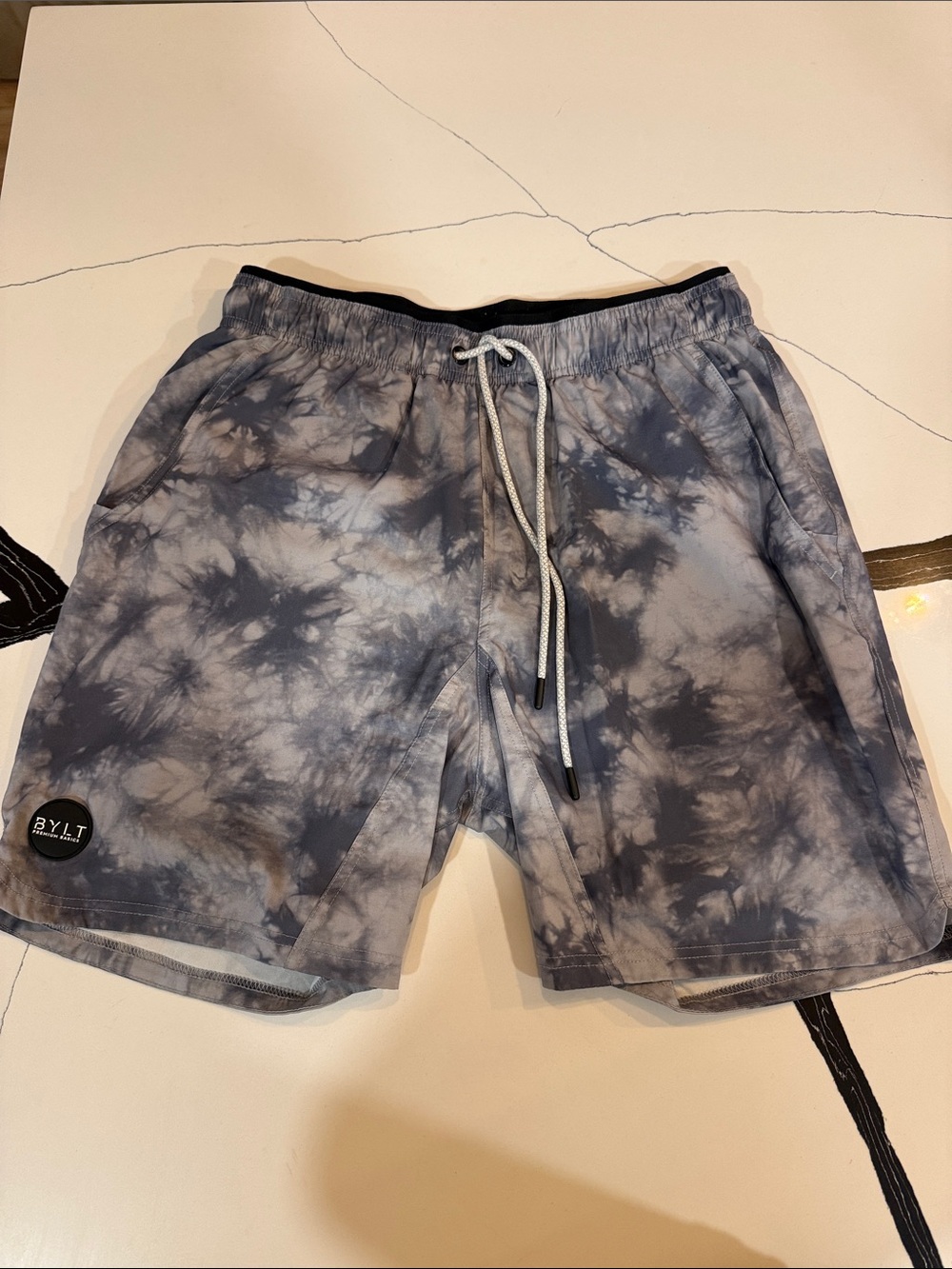 BYLT Basics Blue and Gray Tie-Dye Athletic Shorts